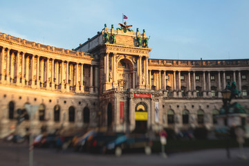  Library building facade exterior, established in 18th century, Hofburg Palace, Vienna, Austria, summer sunny day
