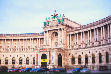 Naklejka premium View of Austrian Library building facade exterior, established in 18th century, Hofburg Palace, Vienna, Austria, summer sunny day 