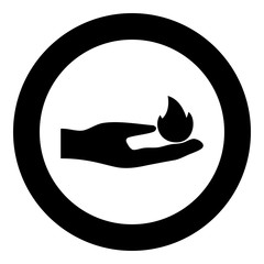 Hand in fire icon black color vector illustration simple image