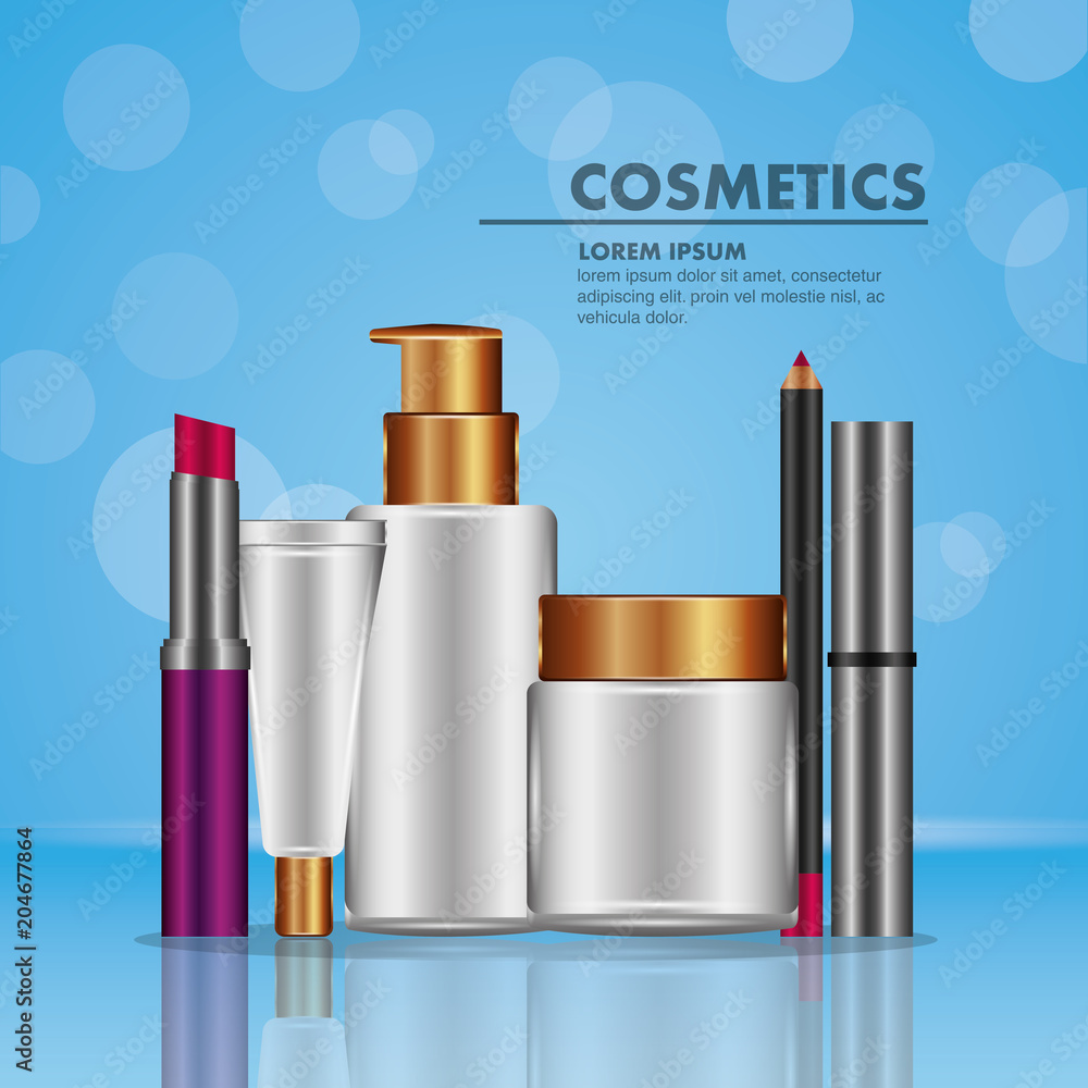 Canvas Prints mascara eyeliner lipstick spray and powder cosmetics makeup blur vector illustration