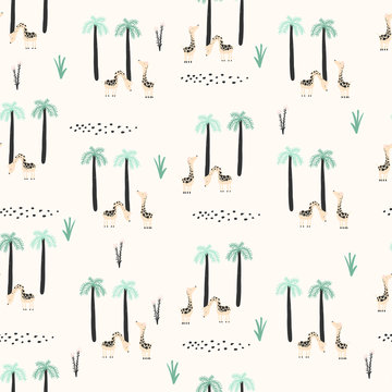 Seamless pattern with funny giraffes