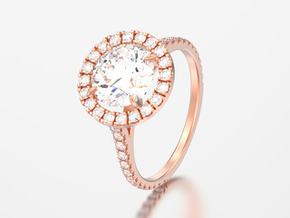 3D illustration rose gold engagement wedding diamond ring