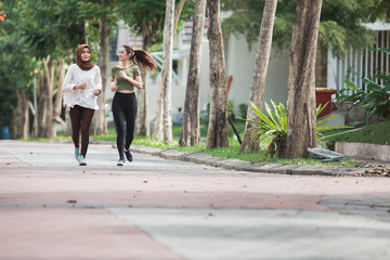 happy young asian woman exercise and warm up