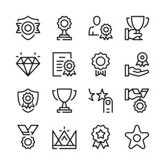 Awards and trophies line icons set. Modern graphic design concepts, simple outline elements collection. Vector line icons