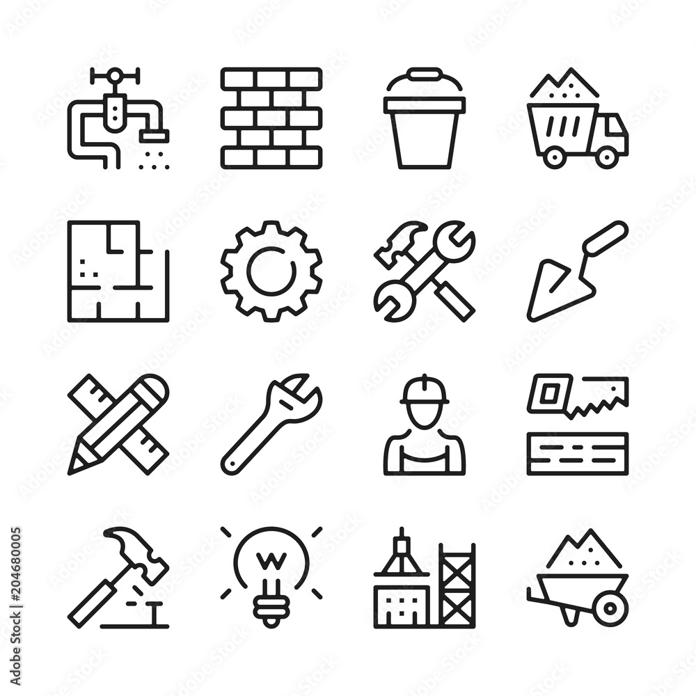 Poster construction line icons set. modern graphic design concepts, simple outline elements collection. vec
