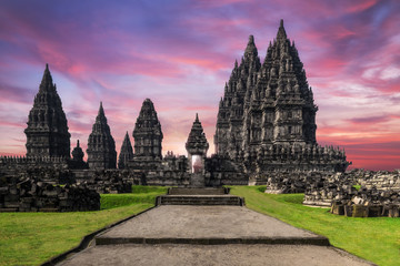 Amazing Prambanan Temple against sunrise sky. Indonesia - obrazy, fototapety, plakaty