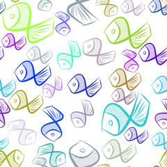 Seamless illustrations of fish. Wild, sketch, decoration & canvas.
