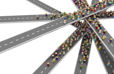 Fototapeta premium Cartoon Crowd, Road Levels Crossing