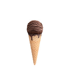 chocolate ice cream with cone isolated on white background
