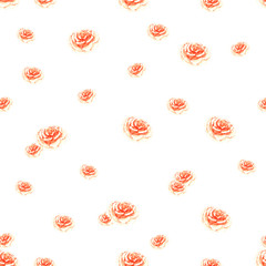 background of repeating peach orange tea roses Light seamless pattern isolated on white background