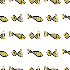 Seamless hand drawn fish illustrations background, good for graphic design, wallpapers or booklets. Texture, style, nature & art.