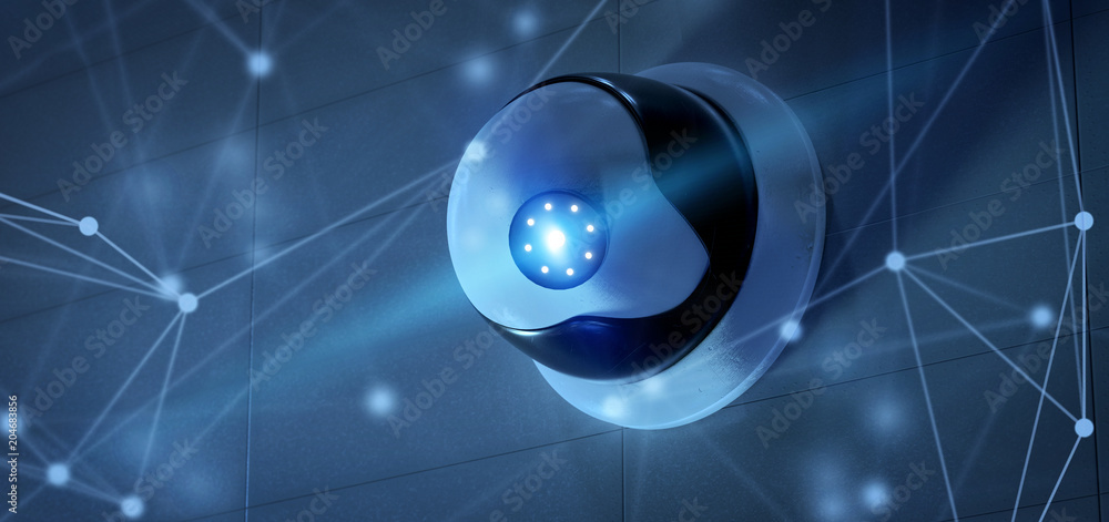 Poster conncetion over a security cctv camera system - 3d rendering