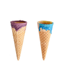 Glazed ice cream cones isolated on a white background