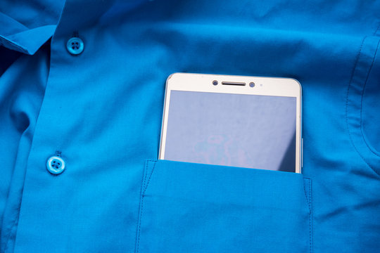 Phone In A Blue Shirt Pocket