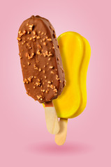 Yellow and chocolate popsicles