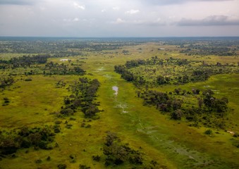 Fototapeta na wymiar Aerial picture of the Okavango Delta in Botswana during summer period