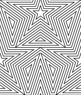Abstract vector seamless op art star pattern. Line art, graphic ornament. Optical illusion.