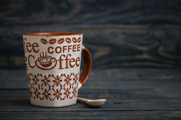 White, Brown Ceramic Coffee Mugs on Wooden Background