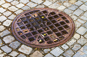 Hatch cover, city drain on the road, city sewerage