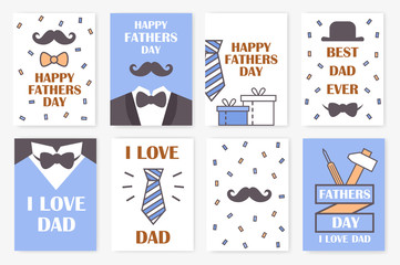 set of holiday cards for the father's day. vector linear flat illustration. - obrazy, fototapety, plakaty
