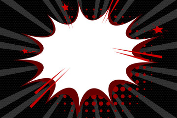 Clear empty boom comic text speech bubble Pop Art Style. Empty wow balloon. Message cloud dark, black background sticker. Vector illustration conversation, dialog. Colored space back. © Kapitosh