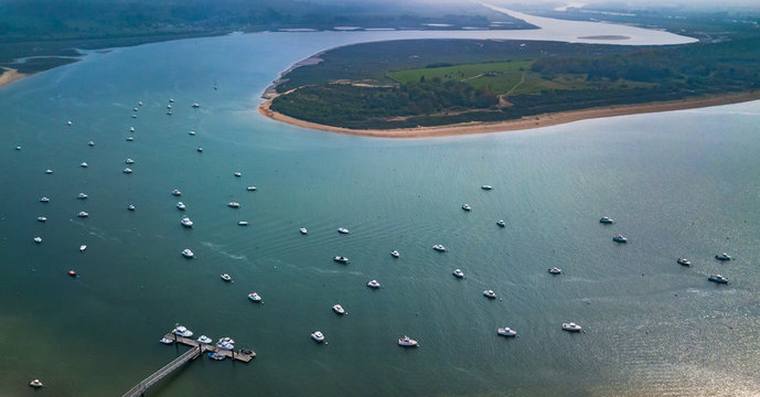 Drone view of a bay with boats and yachts in Ouistreham Normandy France