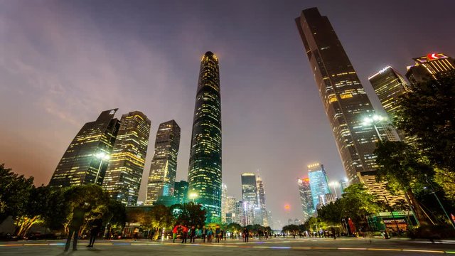 From sunset to night, the splendid view of Zhujiangxincheng CBD Square, Guangzhou, China