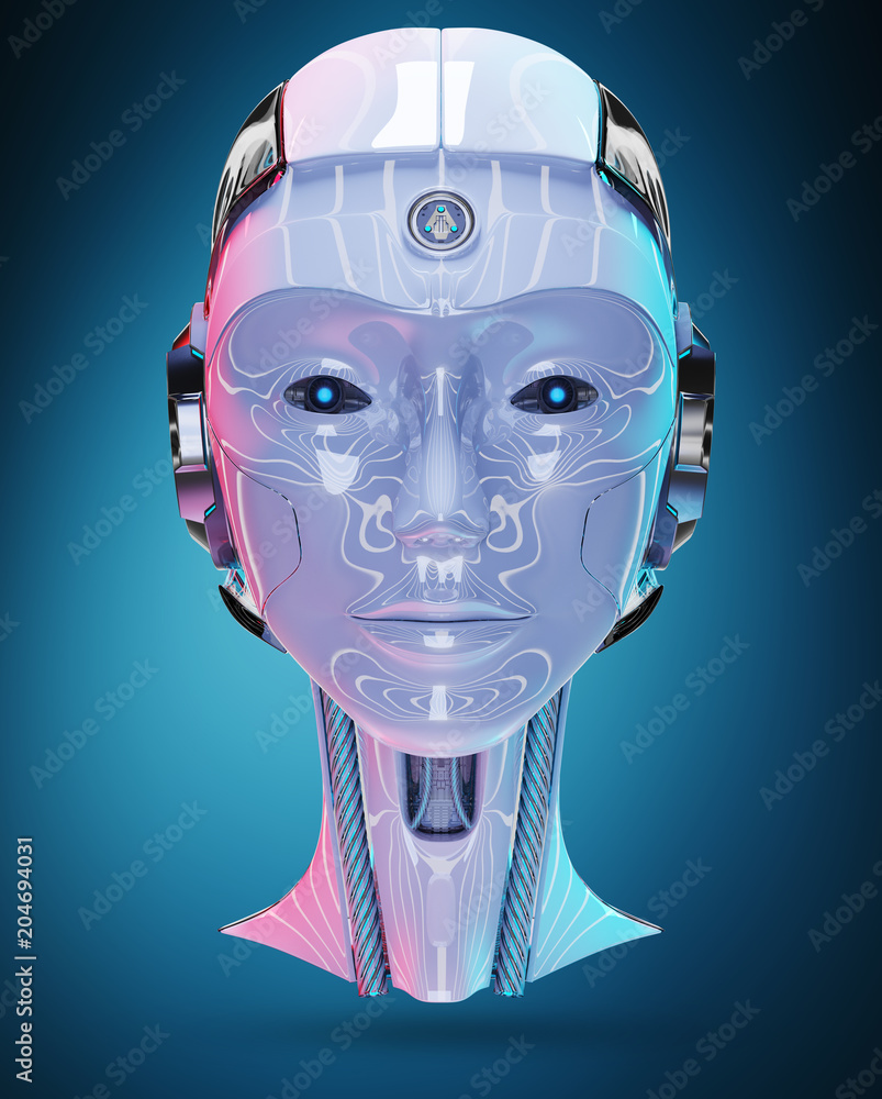 Fototapete cyborg head artificial intelligence 3d rendering