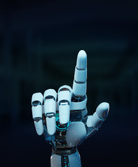 White cyborg pointing his finger 3D rendering