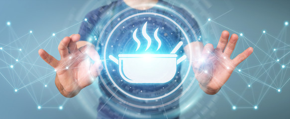 Businessman using application to order home made food online 3D rendering