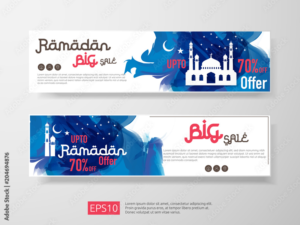 Wall mural ramadan sale offer banner set design. promotion poster, voucher, discount, label, greeting card of r