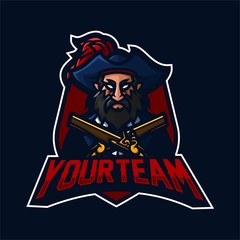 captain pirate esport gaming mascot logo template