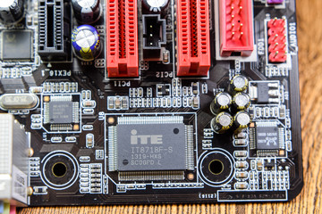 Electronic board with electrical components. Electronics of computer equipment.