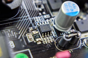 Electronic board with electrical components. Electronics of computer equipment