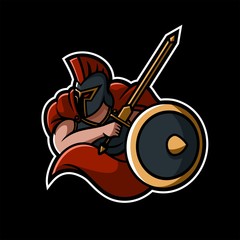 spartan holding sword and shield esport gaming mascot logo template © Oka