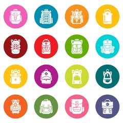 Backpack icons set colorful circles vector