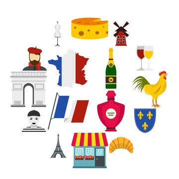 France travel set flat icons