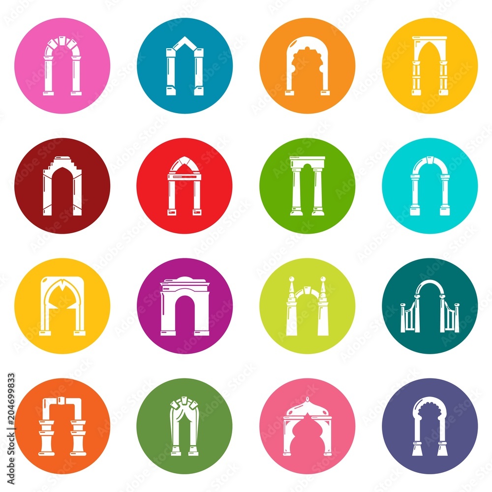 Poster arch types icons set colorful circles vector