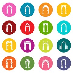 Arch types icons set colorful circles vector