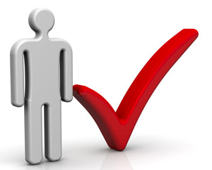 Selection of the applicant for the vacant position. Human symbol and red check mark on a white surface. 3D Illustration