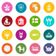 Fototapeta premium Sweden travel icons set colorful circles vector