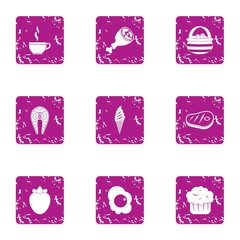 Convenience food icons set, grunge style