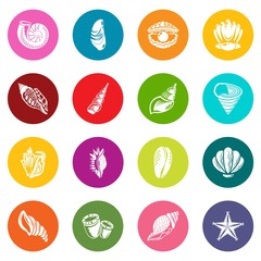 Tropical sea shell icons set colorful circles vector