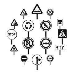 Different road signs icons set, simple style