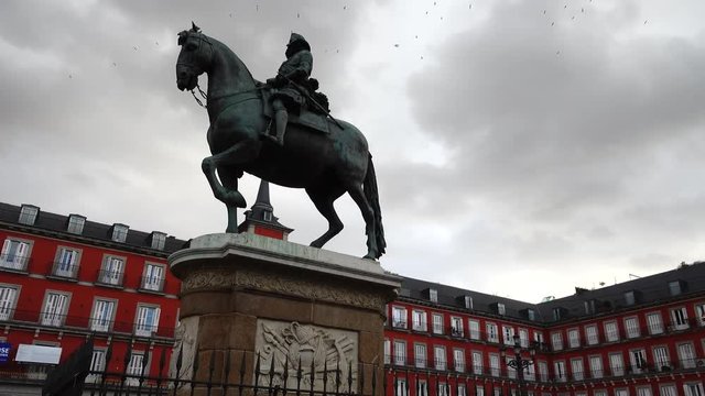 Plaza Mayor. Madrid, Spain.  Plaza Mayor - one of central squares of the Spanish capital. The Plaza Mayor (English Main Square) was built during Philip III reign (1598&ndash;1621).