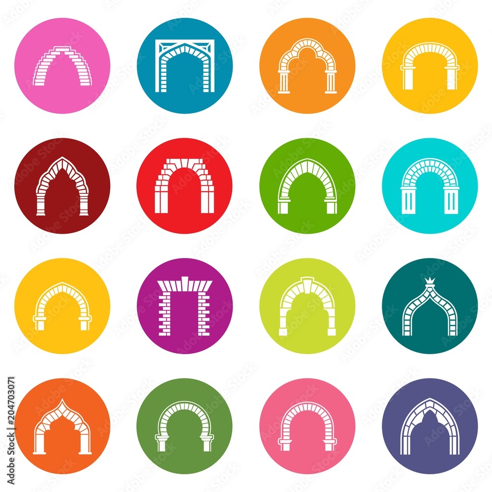 Poster arch types icons set colorful circles vector