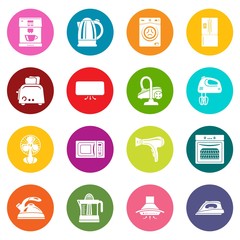 House appliance icons set colorful circles vector