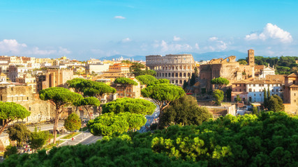 Naklejka na ściany i meble Rome Skyline with Colosseum and Roman Forum, Italy