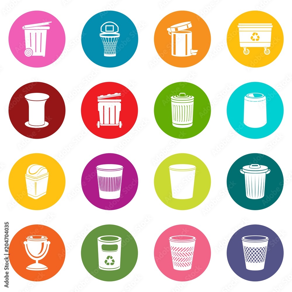 Poster trash can icons set colorful circles vector