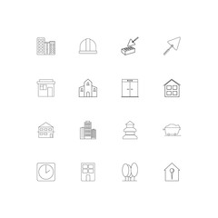 Fototapeta na wymiar Buildings And Constructions linear thin icons set. Outlined simple vector icons